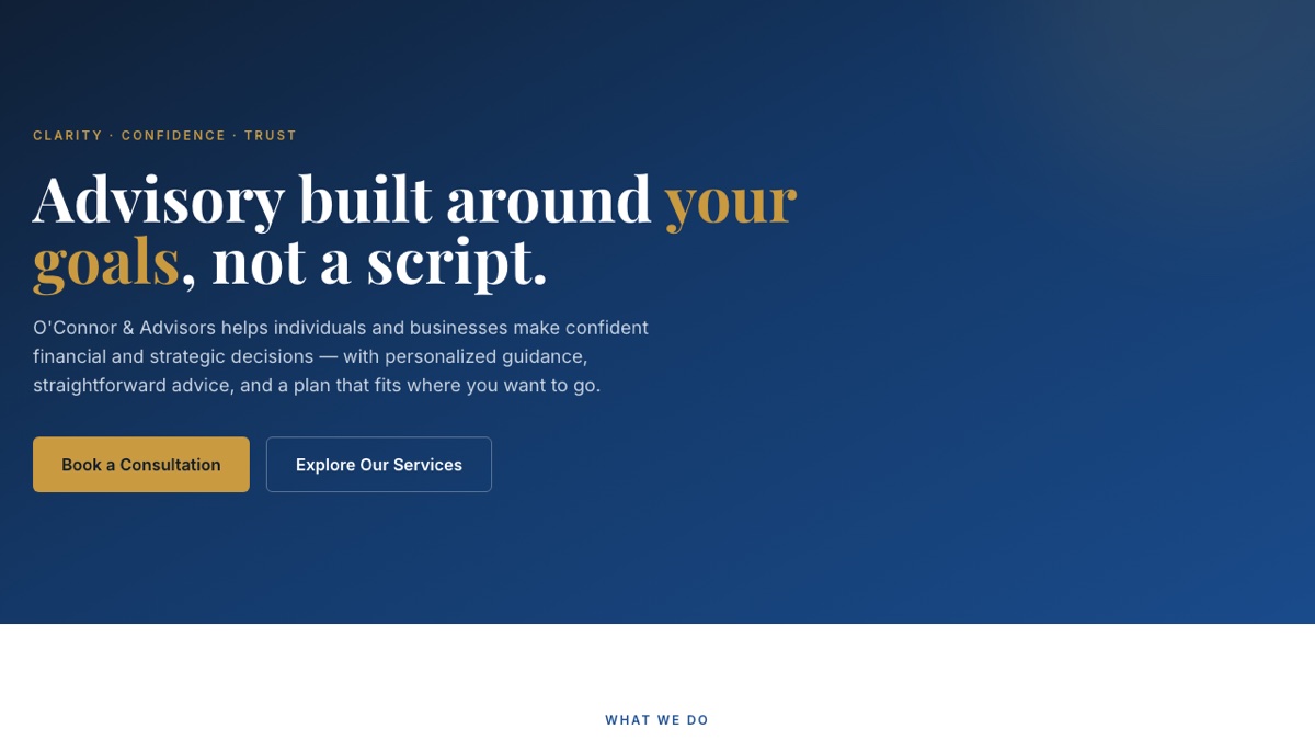 OConnor  Advisors, LLC website homepage — built by WebJIVE